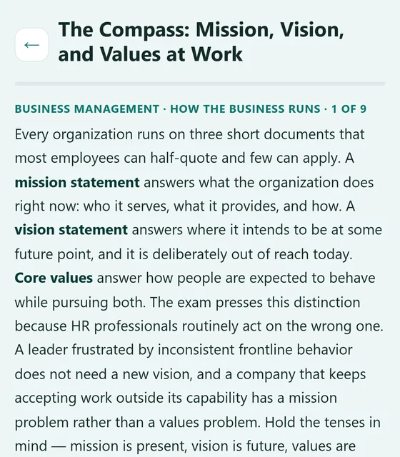 A Business Management lesson with key terms in bold